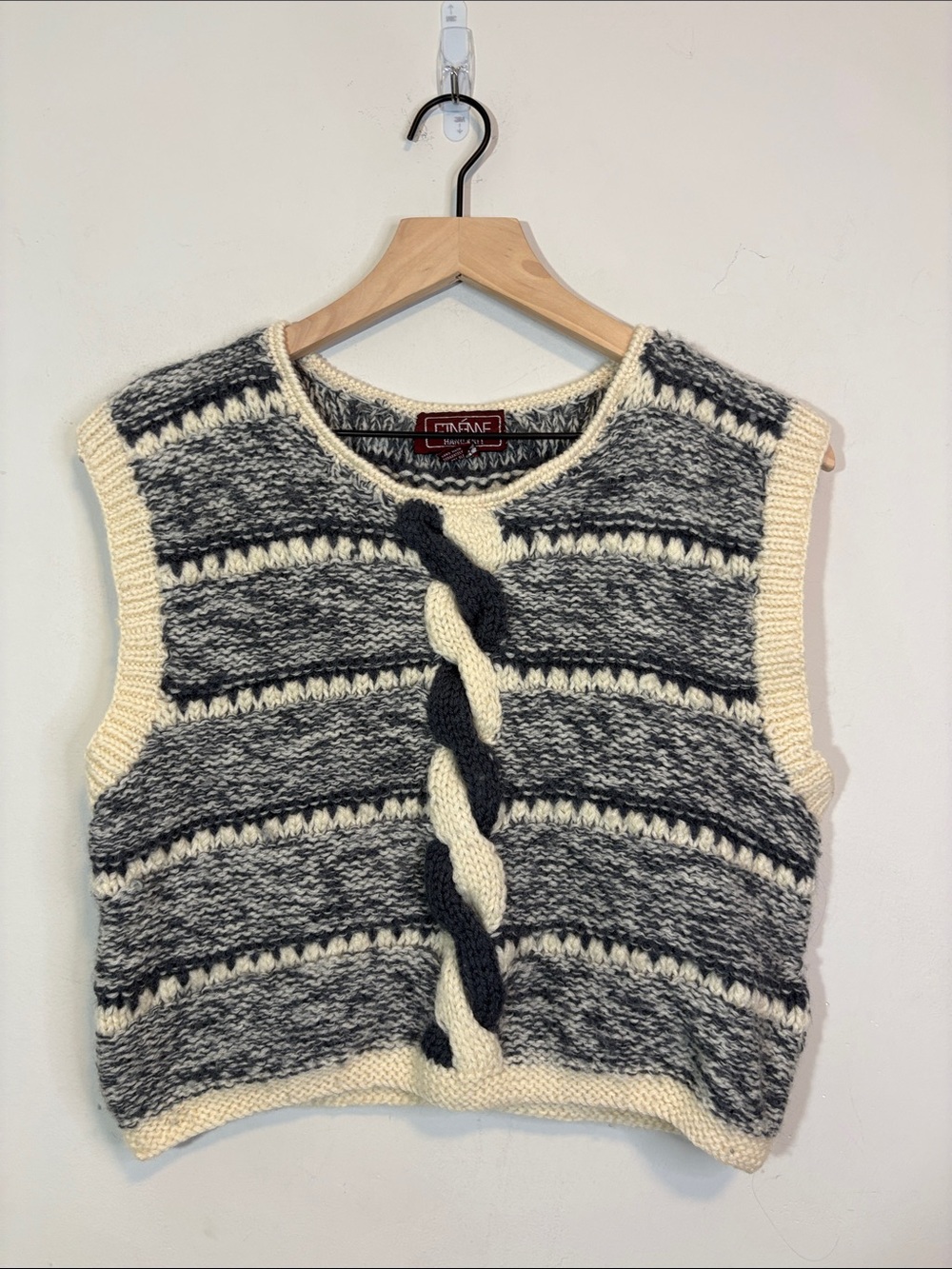 VTG 1980s Variegated Twist Braided 100% Wool Knit Sweater Vest Vintage Ginenne